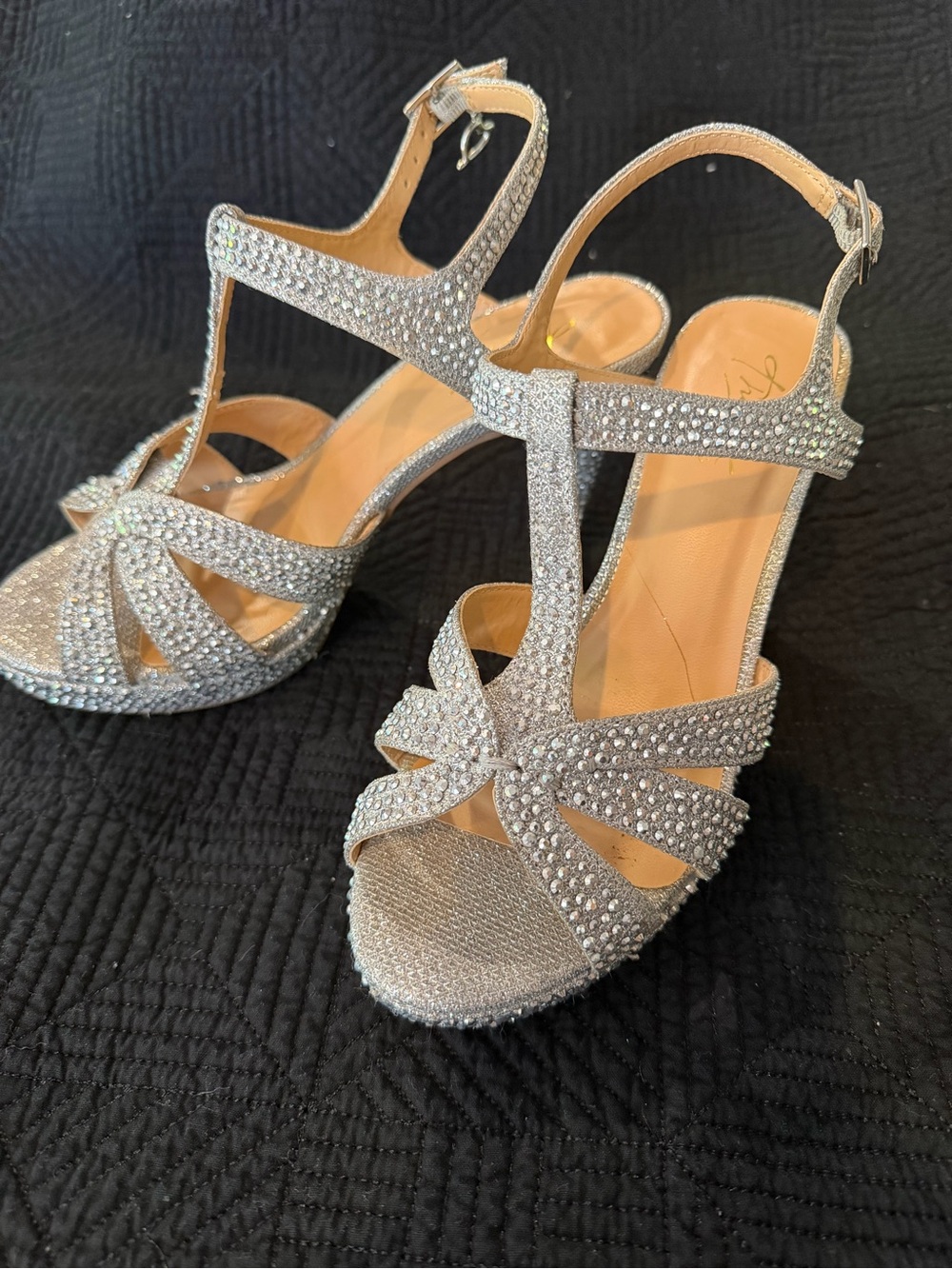 Thalia Sodi Silver Rhinestone T-Strap Heels